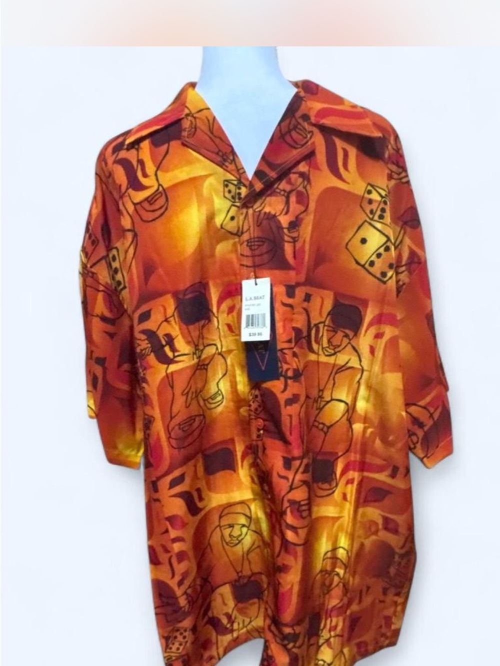 L.A. Beat Vintage Style Y2K Graphic Dice Button Up Shirt XL NWT Retro Streetwear